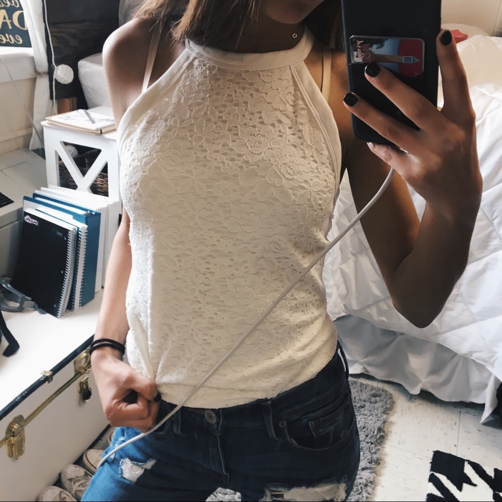White Lace Halter Top | Hollister